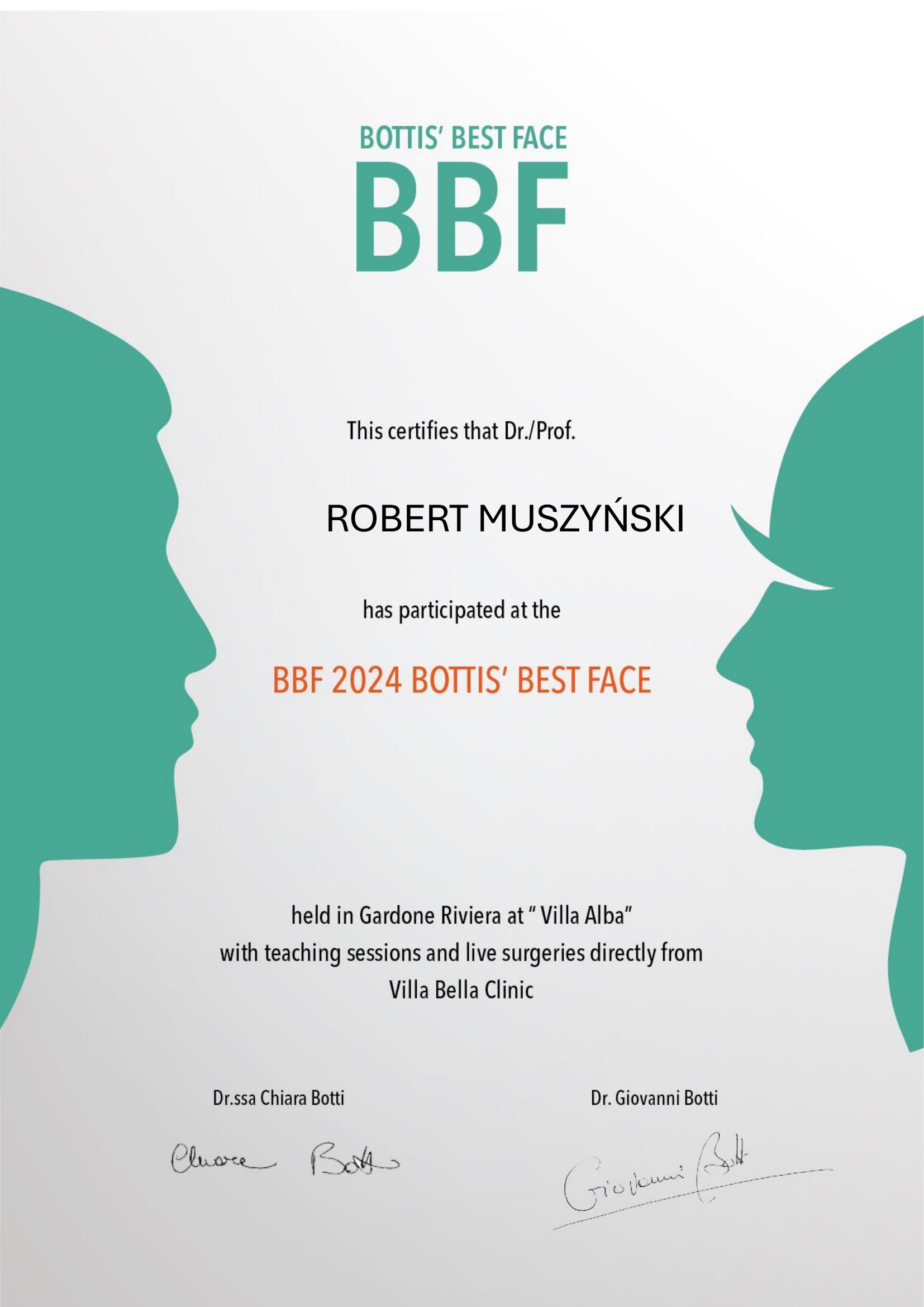 Certyfikat BBF 2024 Bottis' Best Face